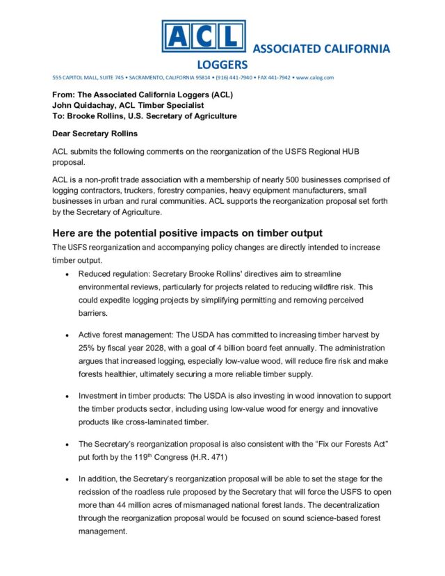 ACL USDA -USFS Reorganization comments